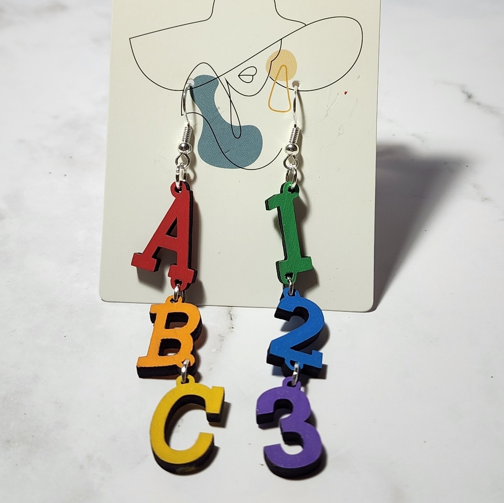 Colorful ABC 123 Teacher Earrings